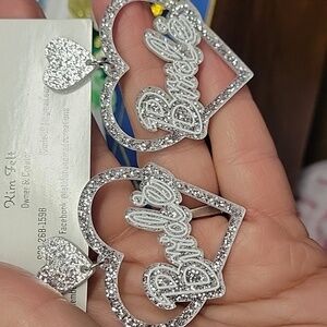 Bride White Heart 2.25" Resin Earrings